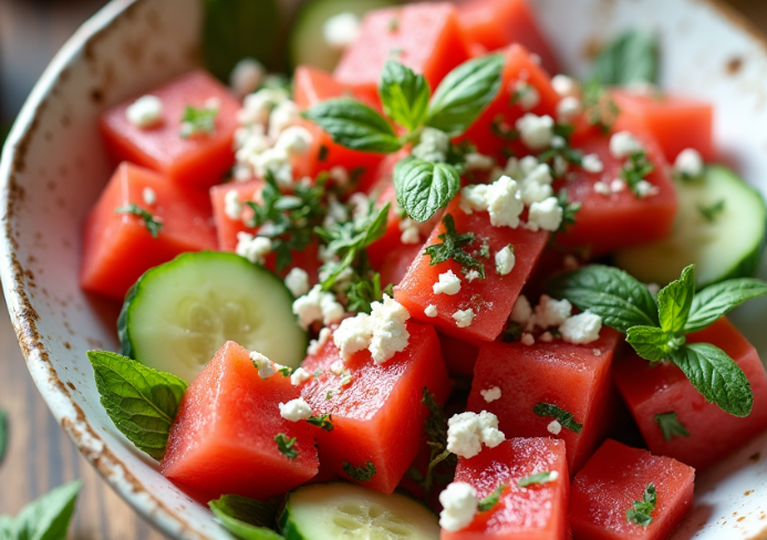 Fresh watermelon feta salad