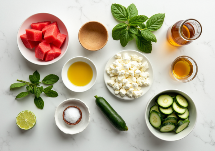 Watermelon salad with cucumber and feta