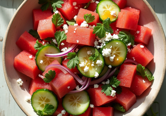 Watermelon cucumber salad