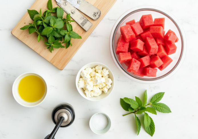 Watermelon feta salad with mint