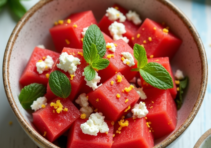 Watermelon feta mint salad