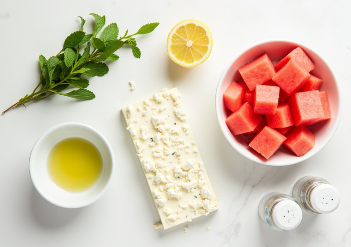Watermelon feta mint salad