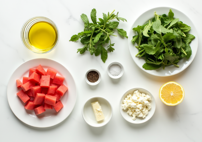 Watermelon salad with feta and arugula