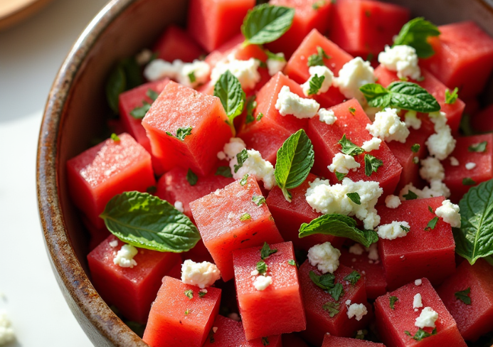 Watermelon feta mint salad