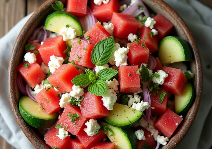 Refreshing watermelon feta salad