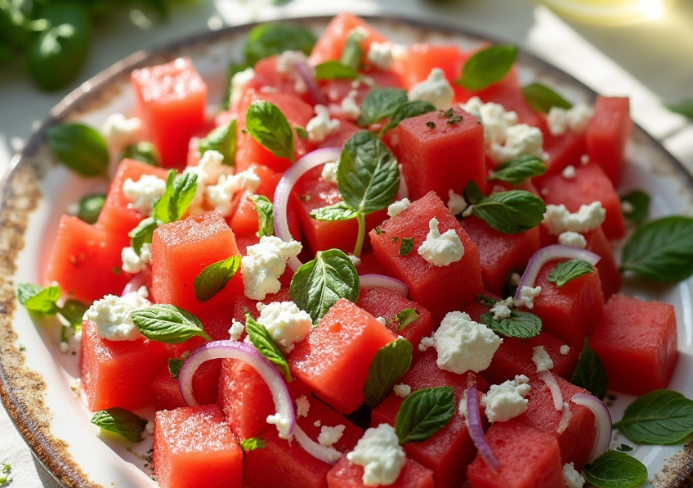 Watermelon feta salad with mint