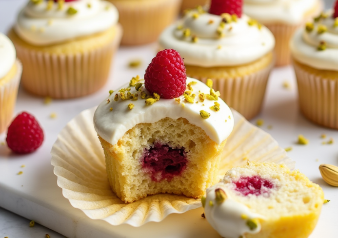Lemon Raspberry Pistachio Cupcakes
