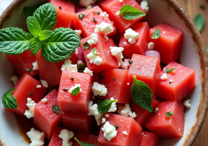 Watermelon feta salad with mint