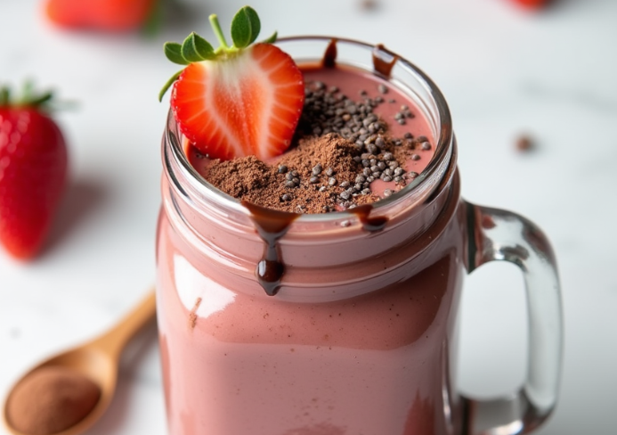 Chocolate covered strawberry protein smoothie