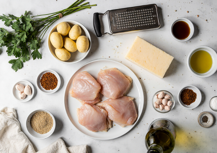 garlic parmesan chicken and potatoes