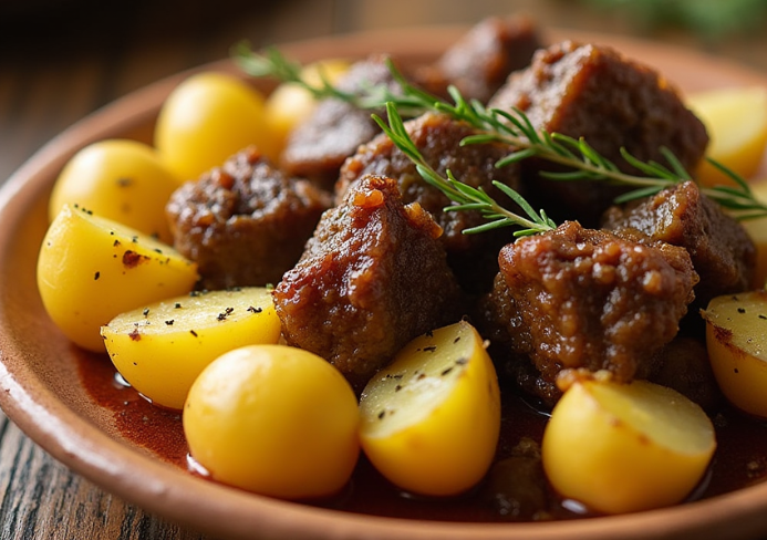 Slow Cooker Garlic Butter Beef Bites & Potatoes