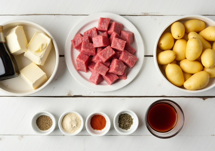 Slow Cooker Garlic Butter Beef Bites & Potatoes