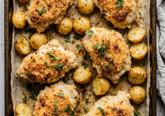 garlic parmesan chicken and potatoes