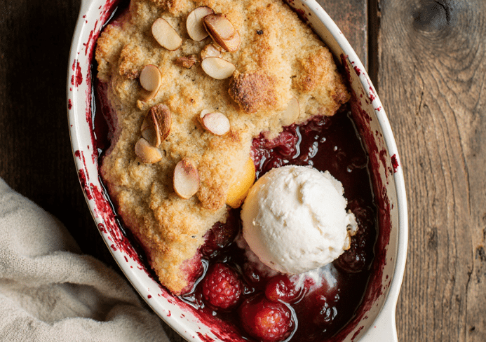 Peach and Raspberry Cobbler
