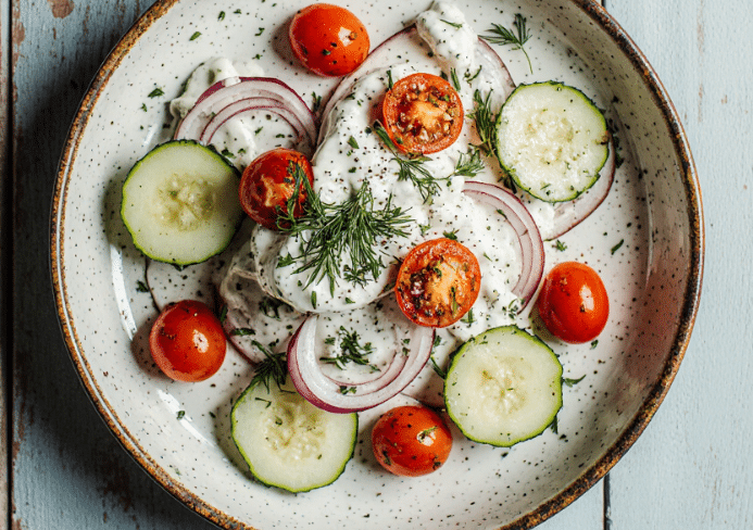 Creamy Cucumber Tomato Salad