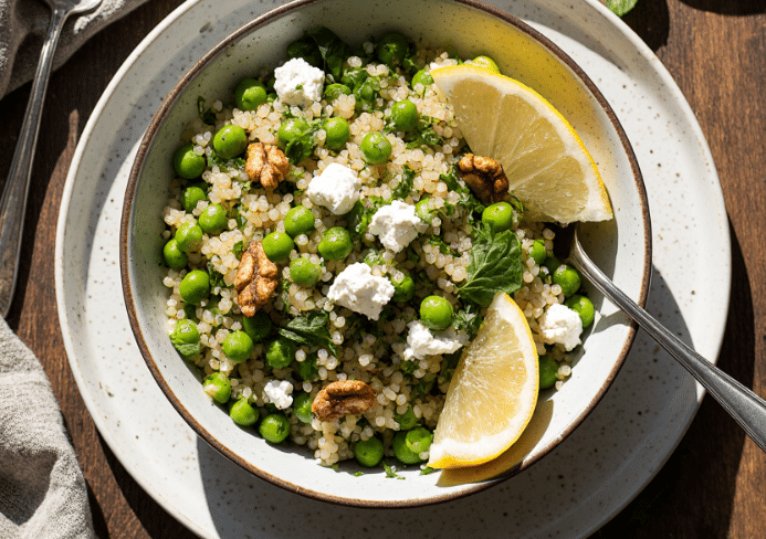 spring pea feta couscous salad