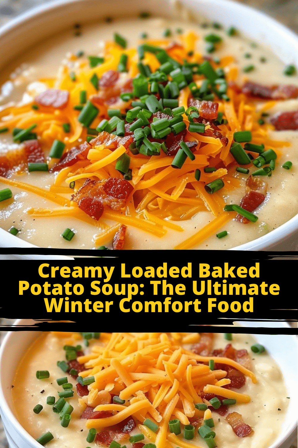 Creamy loaded potato soup with potatoes and savory toppings for this winter.