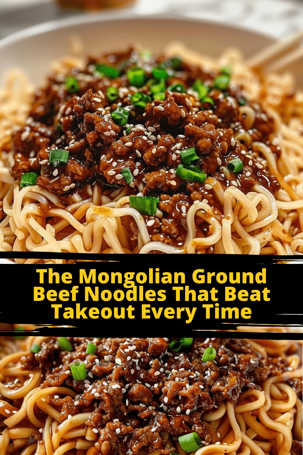 Authentic Mongolian Beef Noodle Dish with bell peppers and egg noodles