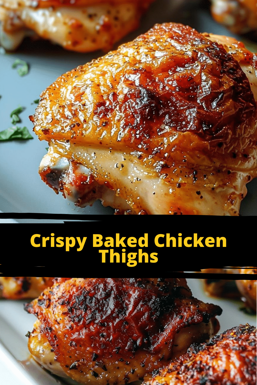 Delicious Chicken Thighs Dinner Idea Simple presentation of crispy baked chicken thighs as a delicious dinner idea