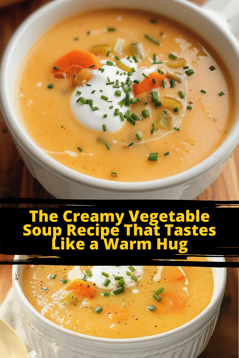 Silky creamy veggie soup served in a white bowl