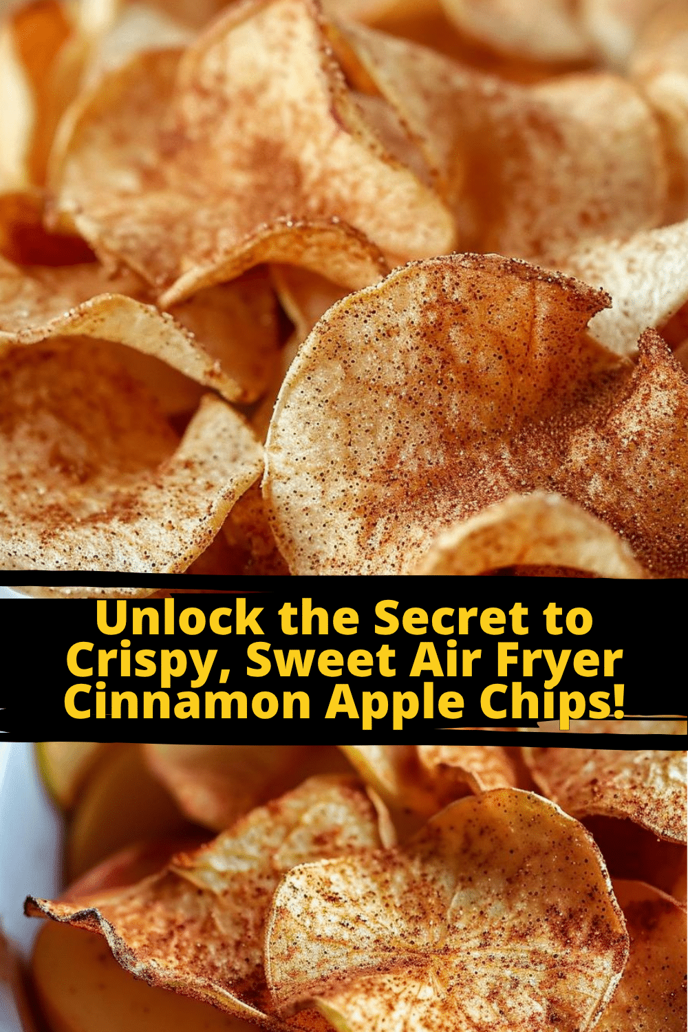 Homemade Cinnamon Apple Snacks Freshly sliced cinnamon-spiced apple chips in air fryer basket