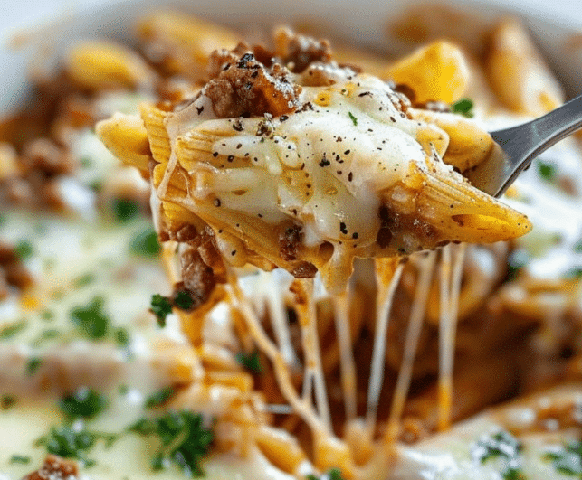 Cheesy Penne with Garlic Butter Ground Beef