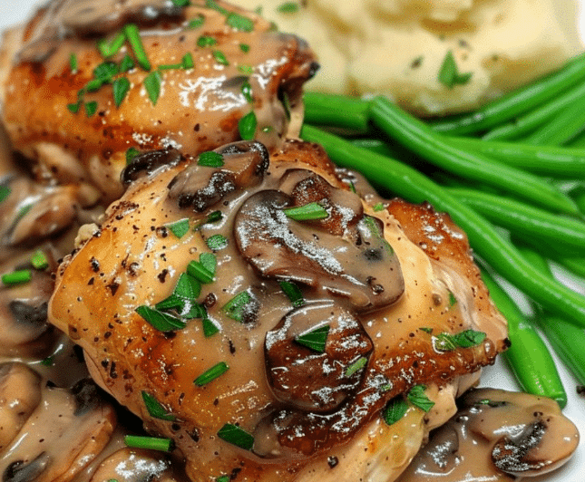 Creamy Garlic Mushroom Chicken Thighs