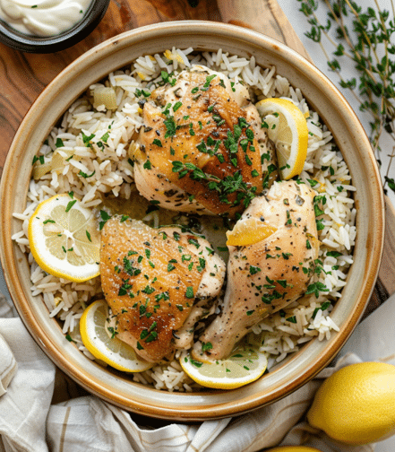 Slow Cooker Lemon Herb Chicken and Rice