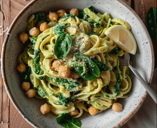 Vegan spinach garlic pasta