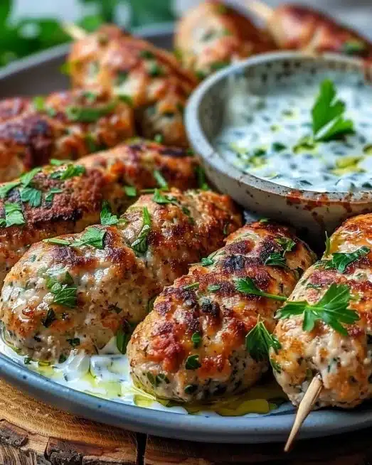 Chicken Kofta with Creamy Garlic Yogurt Sauce