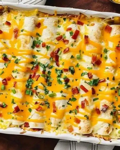 Delicious breakfast enchiladas garnished with fresh herbs