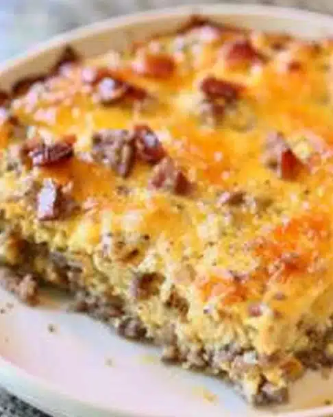 Cheesy Breakfast Casserole with eggs, cheese, and vegetables