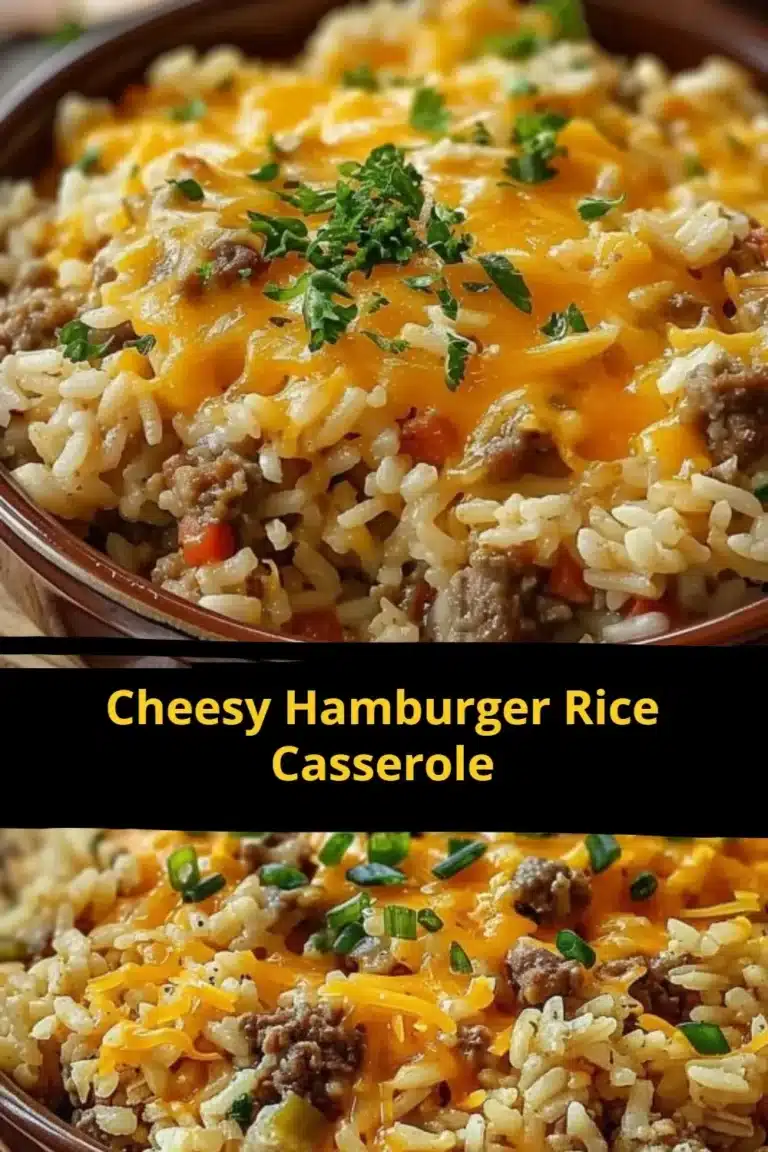 Cheesy Hamburger Rice Casserole served in a baking dish