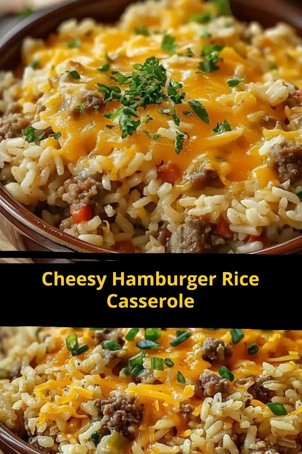 Cheesy Hamburger Rice Casserole served in a baking dish