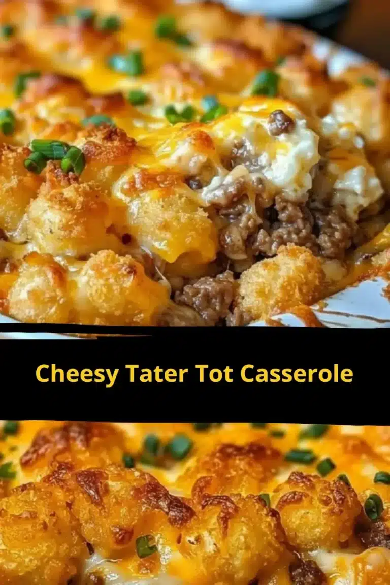 Delicious cheesy tater tot casserole baked to perfection for a comforting meal