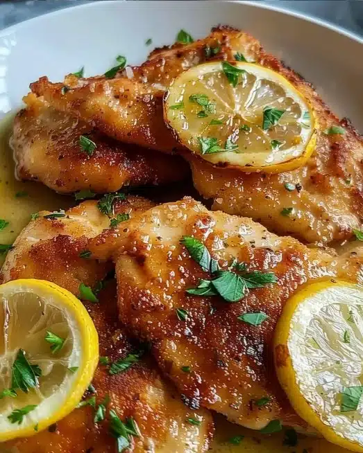 Delicious Chicken French dish served with lemon and herbs
