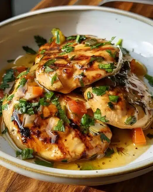 Delicious Chicken Gloria served on a plate with creamy sauce and herbs