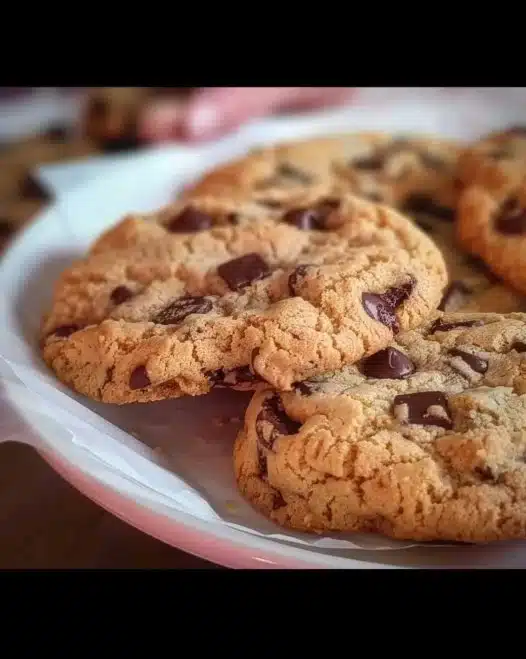 Freshly baked chocolate chip cookies on a cooling rack