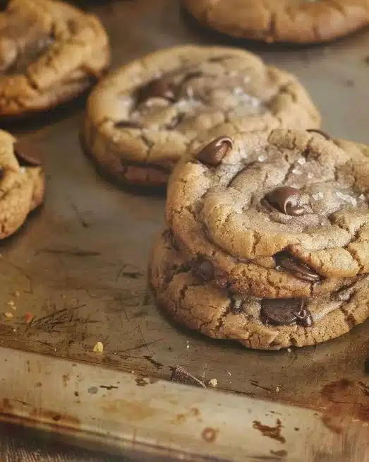 Freshly baked chocolate chip cookies on a cooling rack
