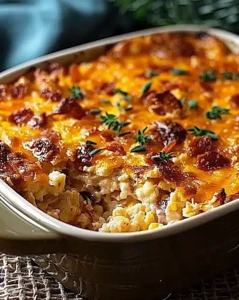 Delicious Crack Breakfast Casserole served in a baking dish, ready to enjoy.