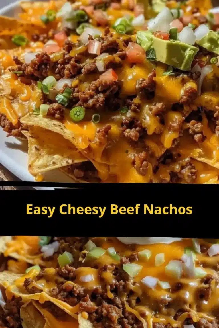 Delicious easy cheesy beef nachos topped with melted cheese and fresh toppings