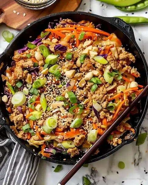 Extra veggie turkey egg roll in a bowl served with fresh ingredients