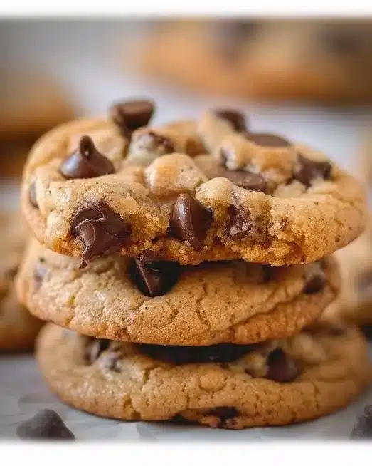 Freshly baked gooey chocolate chip cookies on a cooling rack
