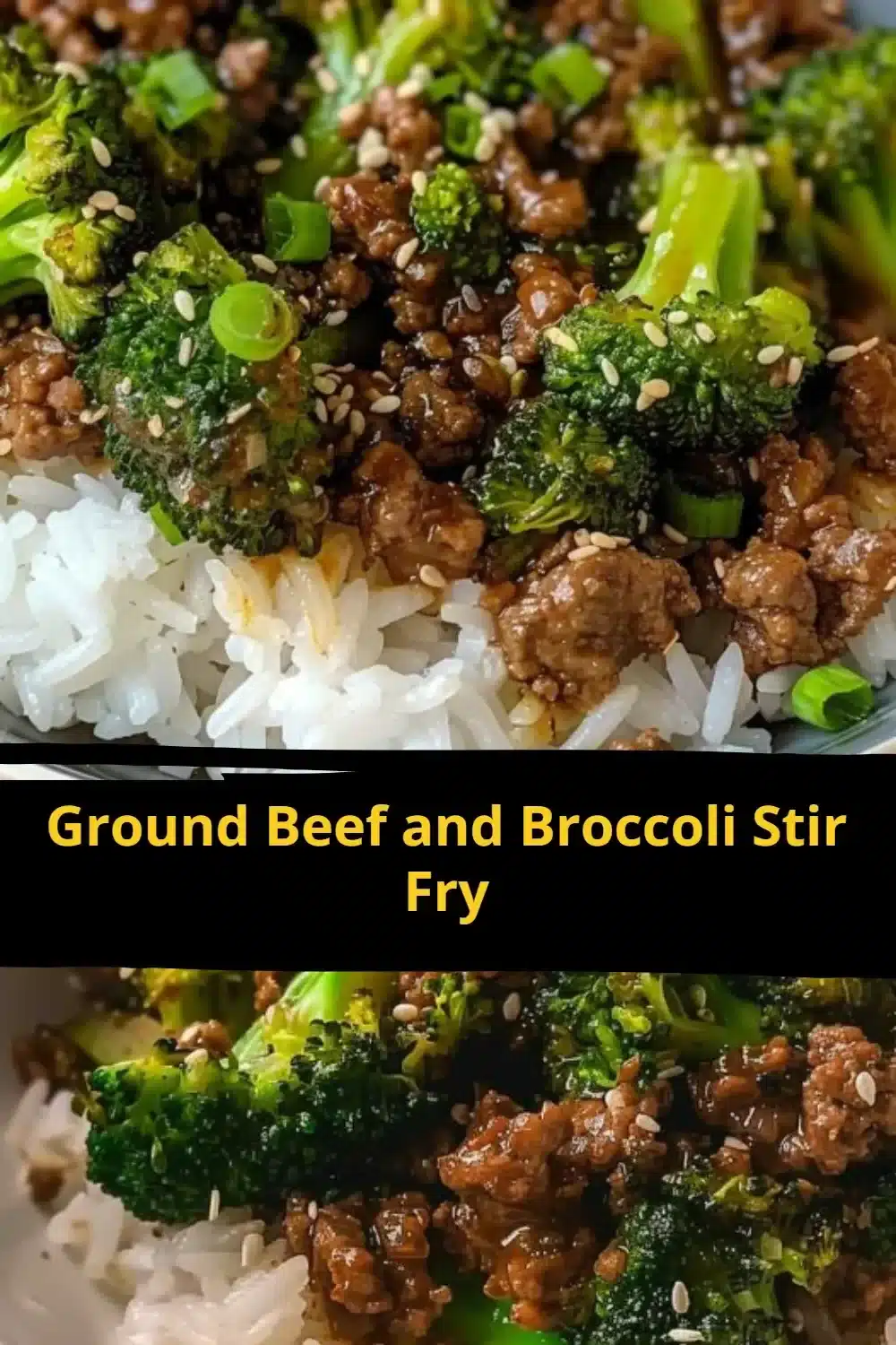Ground beef and broccoli stir fry served in a bowl