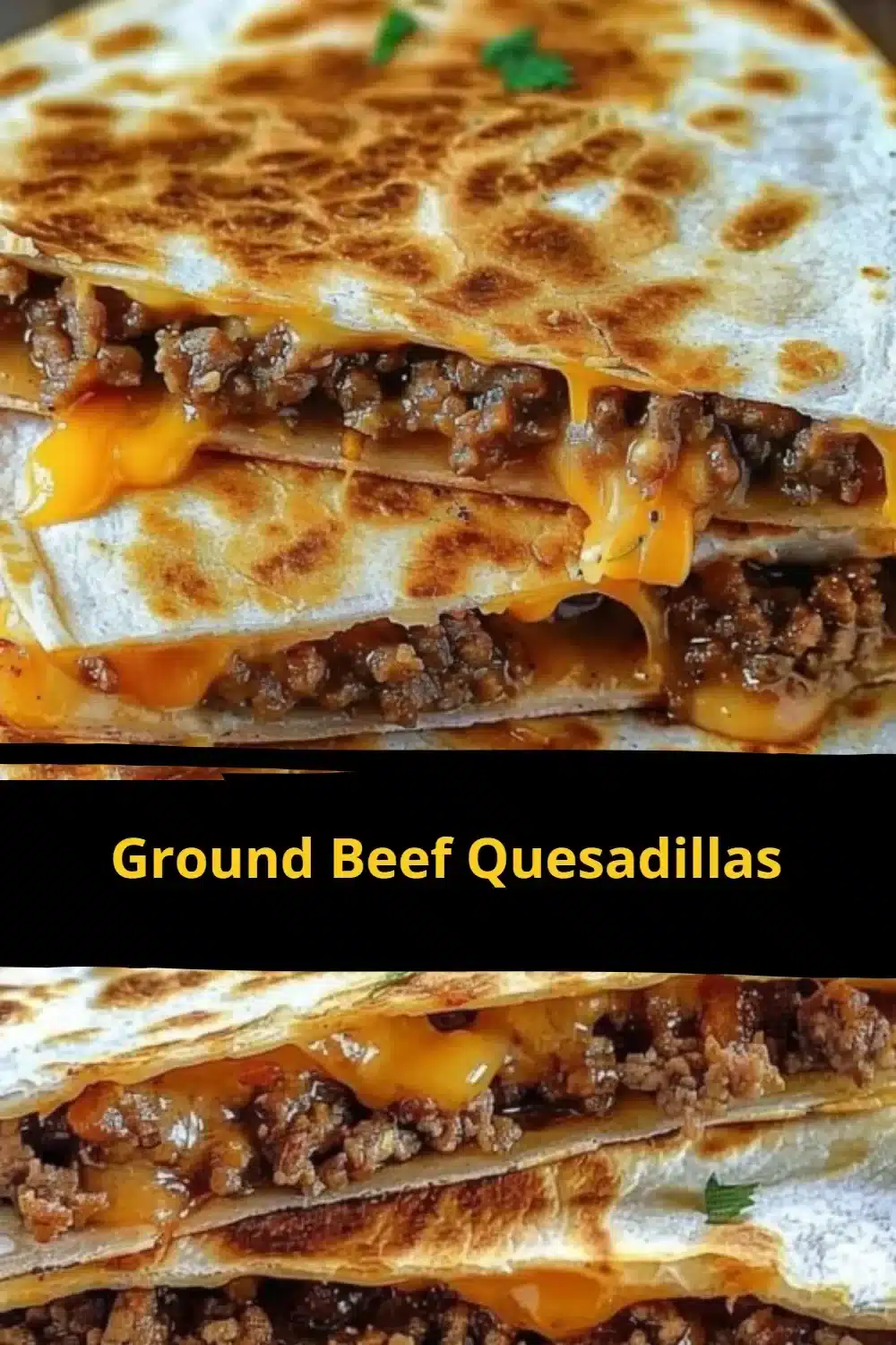 Delicious homemade ground beef quesadillas with melted cheese and fresh toppings