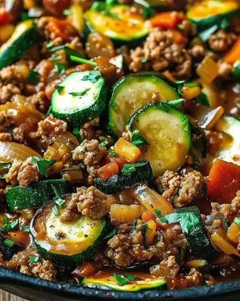 Healthy Ground Turkey and Zucchini Skillet dish for quick dinners