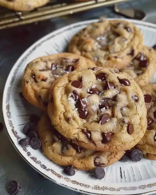 Freshly baked jumbo bakery-style chocolate chip cookies on a cooling rack