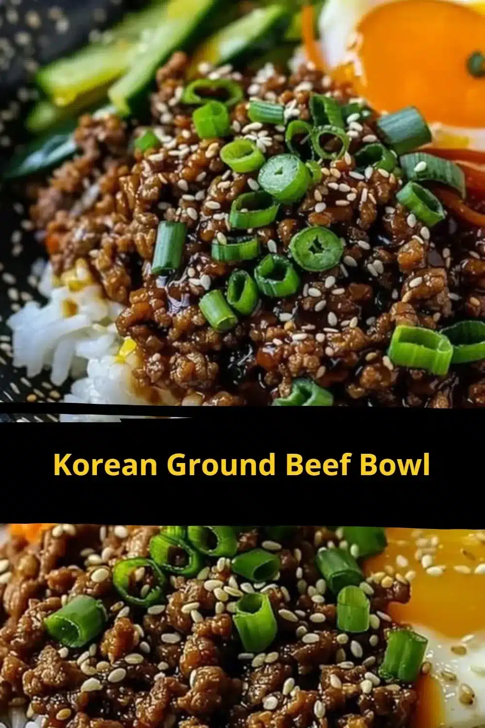 Delicious Korean Ground Beef Bowl topped with vegetables and sesame seeds
