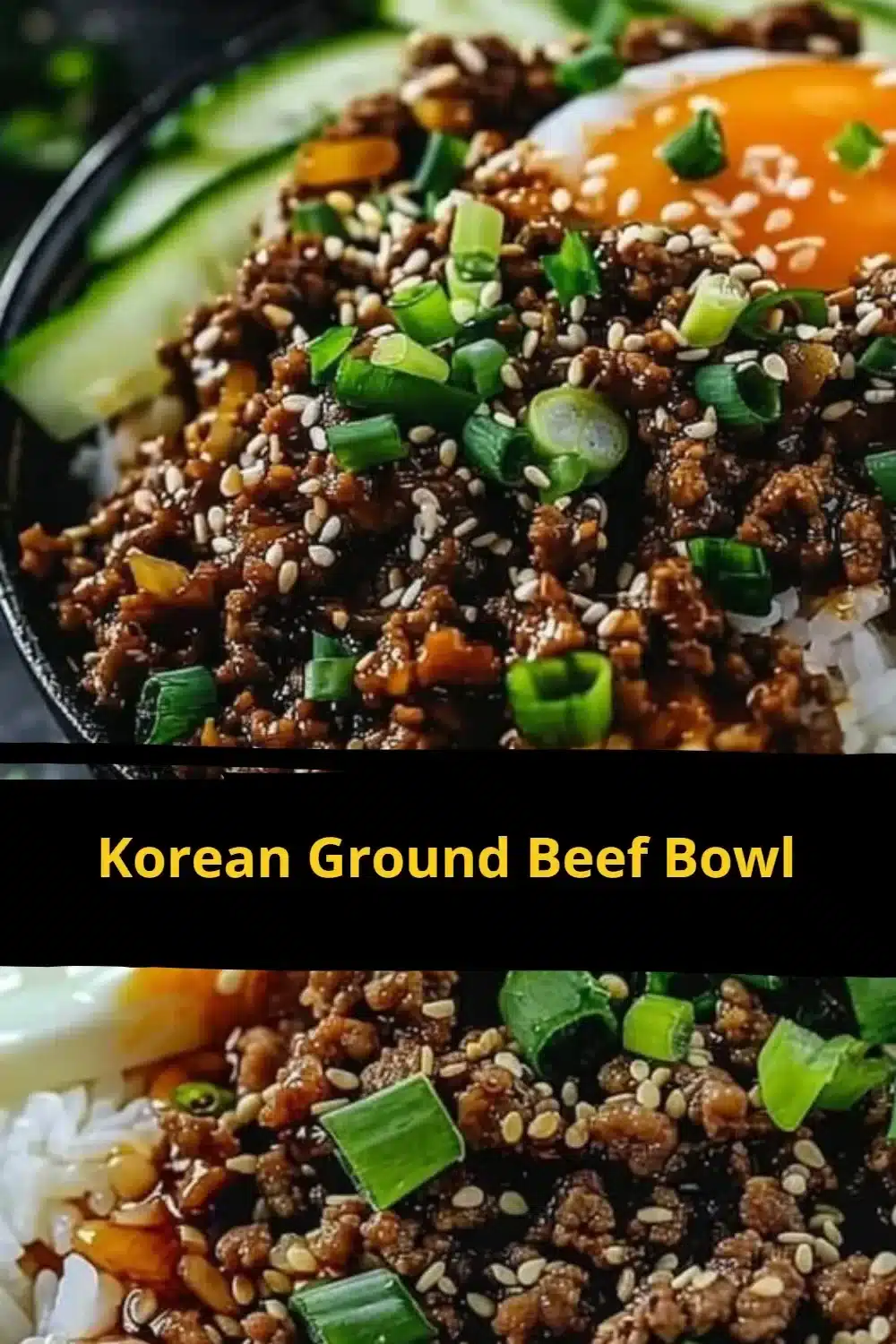 Delicious Korean Ground Beef Bowl topped with fresh vegetables