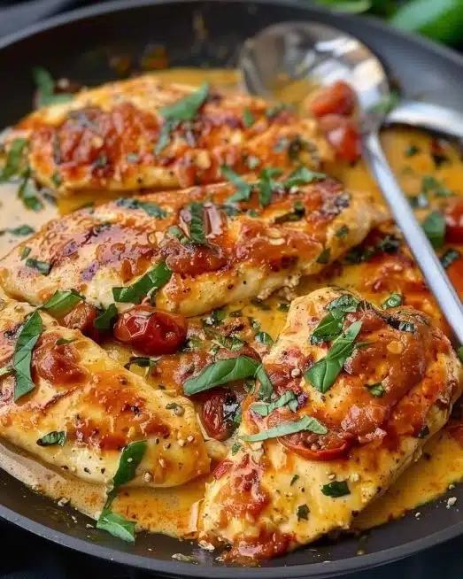 Delicious Marry Me Chicken served with fresh herbs and creamy sauce